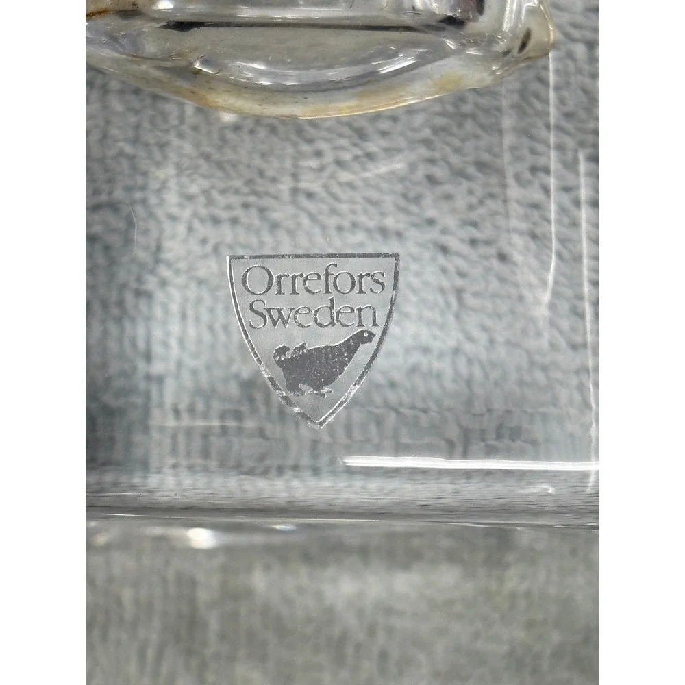 Orrefors Sweden Crystal Cube Votive Candle‎ Holder Signed Clear Art Glass Heavy